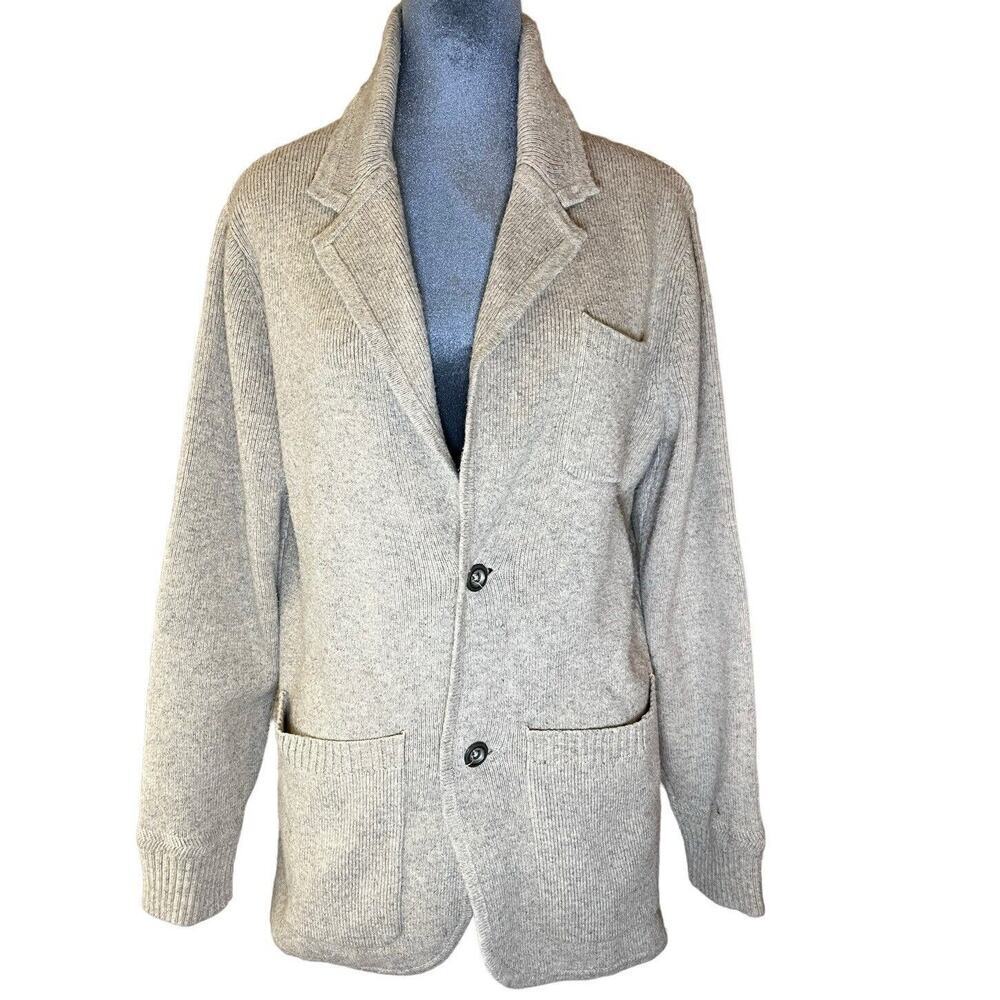 Perry Ellis, Merino Wool Blend Sweater/Cardigan, Cream, Button Closure, Medium